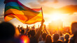 Pride Celebration: Crowd with Rainbow Flag
