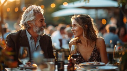 Man and Woman Sitting at Table With Glass of Wine