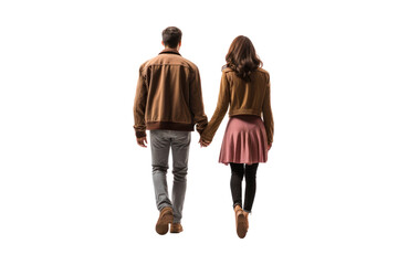 couple walking hand in hand conveys love and romance. isolated on a transparent background.