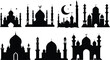 Eid Mubarak night mosque silhouette Arabian city black silhouette, 