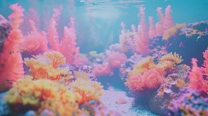 Canvas Print - Vivid underwater coral reef scenery in pastel hues ideal for visual art projects and background use. AI