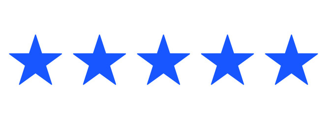 Wall Mural - five flat blue stars isolated on a transparent background – five stars for product reviews or rating