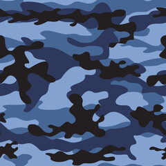 
Army blue camouflage background, pattern repeat, marine texture, classic vector illustration