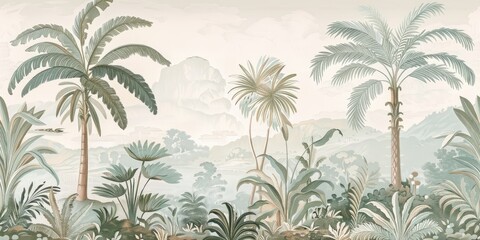  wallpaper jungle and leaves tropical forest, old drawing vintage