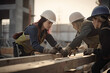 women bricklayers working on a construction site - labor equality - Created with AI