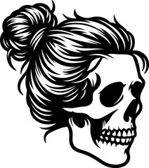 Sticker - Skull with Messy Bun Hair