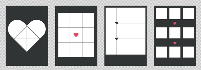 Wall Mural - set of collage posters templates for photos. vector designs with hearts elements and grid for pictur