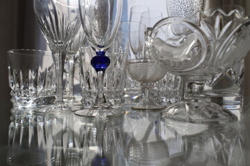 Wall Mural - closeup shiny and reflective precious crystal glassware collection