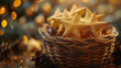 A fabulous basket with shining stars with bokeh