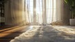 Morning sunshine pours into a cozy room highlighting a soft shaggy carpet