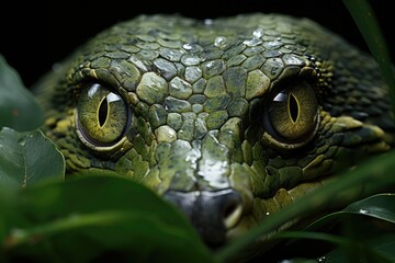 Wall Mural - Camouflaged viper ready to attack in the jungle., generative IA