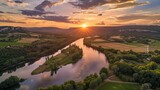 Fototapeta  - Embark on a journey through the picturesque landscapes of Dordogne, where the meandering river reflects the golden hues of sunset, Photography