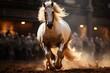 Horse and knight perform graceful movements in the arena., generative IA