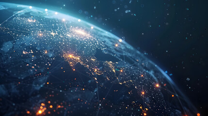Wall Mural - the blue earth is shown with many lines and stars, in the style of bokeh panorama, captivatingly atm
