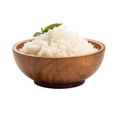 Poster - Rice in wooden bowl isolated on transparent background