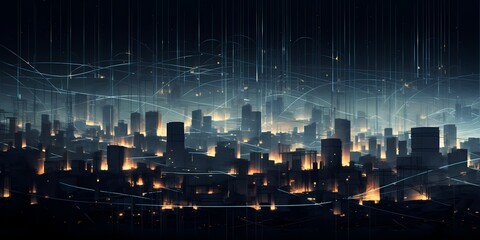Wall Mural - An intricate network of pulsating lines, reminiscent of a futuristic city skyline.