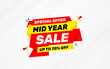 © DejoinKit - Mid Year Sale banner vector template. New Year Discount vector graphic element. Super shop label Promo design. Product opening festival background collection.