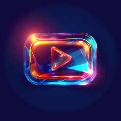 a digital media video icon glowing neon, with light effect, on a dark background