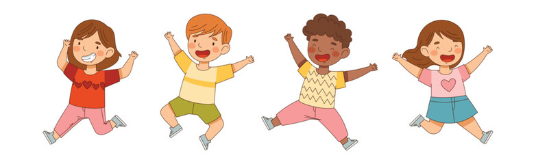 Wall Mural - Happy Kids Jump with Joy and Excitement Vector Set