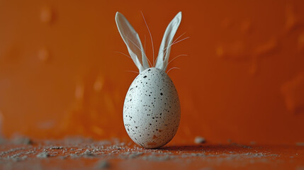 Sticker - a close up of an easter egg with a bunny's head sticking out of the top of the egg.