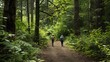 Kids taking a nature hike through a lush forest, exploring the beauty of the outdoors. The trail lead to a serene clearing