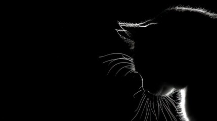 Poster - a black and white photo of a person's face in the dark with a cat's tail sticking out.