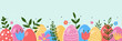 Colourful hand painted Easter eggs. Design for a banner. Panoramic header. Vector illustration