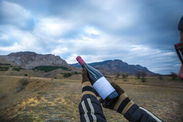 Sticker - Bottle of wine in nature