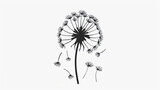 Fototapeta Dmuchawce - a black and white photo of a dandelion with the seeds blowing in the wind on a white background.