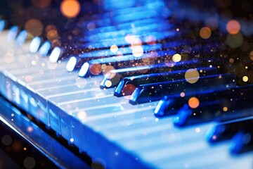 Sticker - Piano keys background with bokeh. Musical instrument