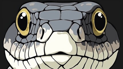 Canvas Print - a close up of a snake's face on a black background with a yellow circle around it's eyes.