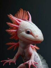 Sticker - A white and pink axolotl with red hair. Generative AI.