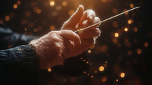 Orchestra Conductor's Hands Holding A Baton And Leading The Orchestry