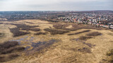 Fototapeta  - Częstochowa, przedmieścia. Rozlewisko rzeki Warta. Panorama miasta z drona.