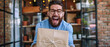 Man holding Package and screaming in joy