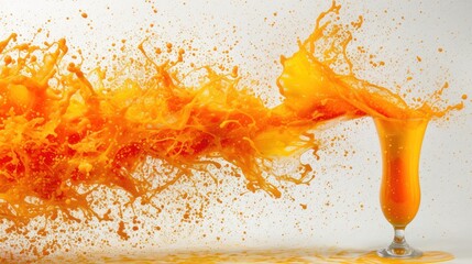 Wall Mural - an orange liquid splashing out of a glass on a white background with a white back ground and a white back ground.
