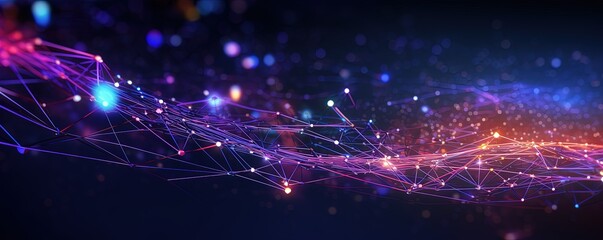 vivid neon abstract Concept of AI technology, Motion of digital data flow. Communication and technology network concept with moving lines and dots.