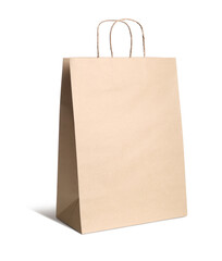 Sticker - One kraft paper bag with handles isolated on white