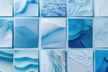 Poster - A collection of abstract paintings in blue and white. Ideal for artistic backgrounds