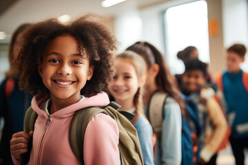 Cheerful diverse schoolchildren in classroom after school