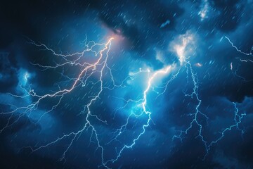 Wall Mural - a dramatic scene of lightning strikes in the sky. suitable for weather or natural disaster concepts