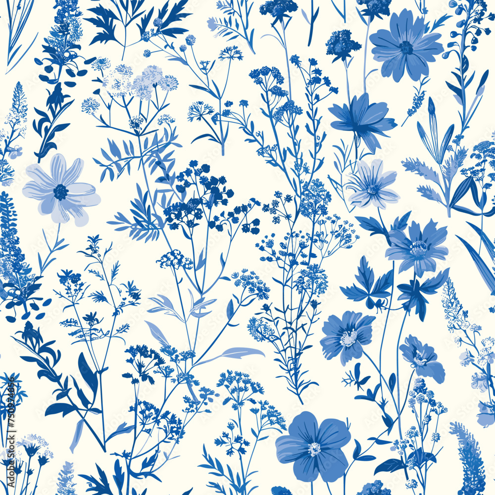 Toile De Jouy Vintage Floral Seamless Pattern Elegant Vector Graphics ...