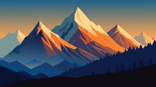 Sunset Glow on Snow-Capped Mountain Peaks