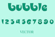 3D bubble font alphabet numbers in y2k style. Turquoise inflated type text isolated on background. Vector realistic