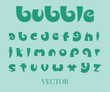 © Liuba - 3D bubble font alphabet in y2k style. Turquoise inflated type text isolated on background. Vector realistic