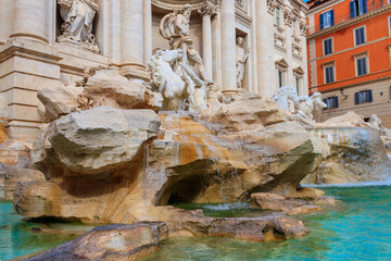  Trevi fountain in the center in Rome, Italy. Trevi is most famous fountain of Rome