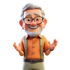 Cute caucasian senior man sweet smile, 3D render style, isolated on white background cutout.