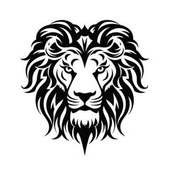 Wall Mural - lion  head black and white vector illustration isolated transparent background, logo, cut out or cutout t-shirt print design,  poster, baby products, packaging design, tribal tattoo