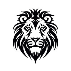 Wall Mural - lion head black and white vector illustration isolated transparent background, logo, cut out or cutout t-shirt print design,  poster, baby products, packaging design, tribal tattoo