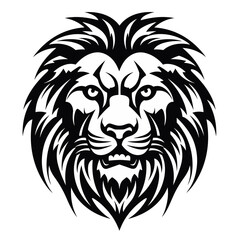 Wall Mural - lion head black and white vector illustration isolated transparent background, logo, cut out or cutout t-shirt print design,  poster, baby products, packaging design, tribal tattoo